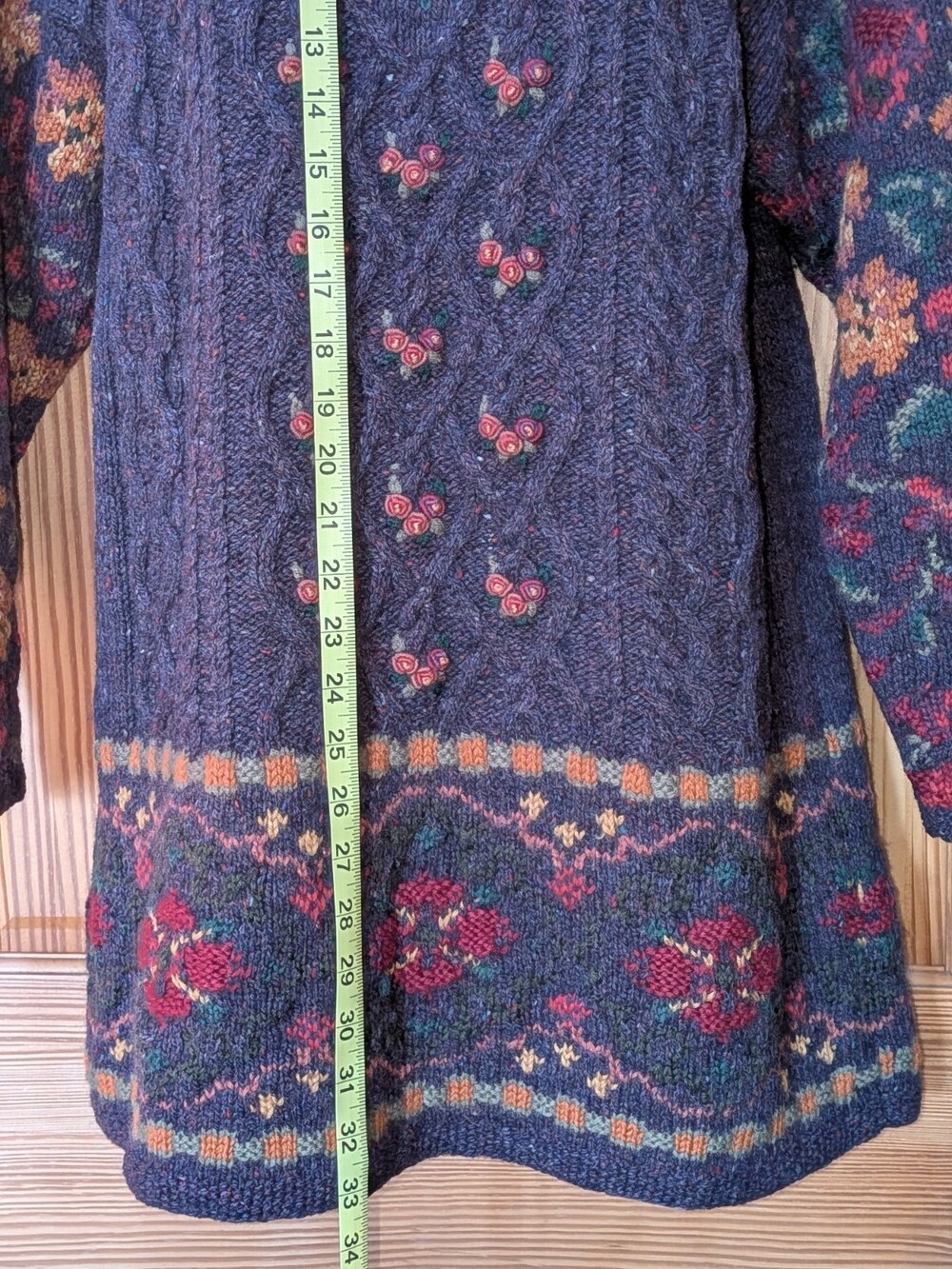 VTG 90s Laura Ashley Wool Tunic Sweater Womens S Floral Cottagecore Cable Knit - Picture 5 of 16